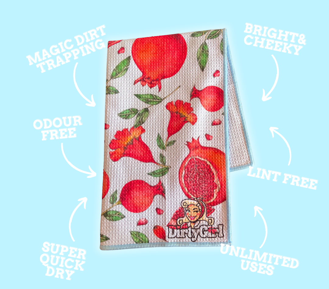 Premium Tea Towels Benefits - Pomegranate Pop | DirtyGirl