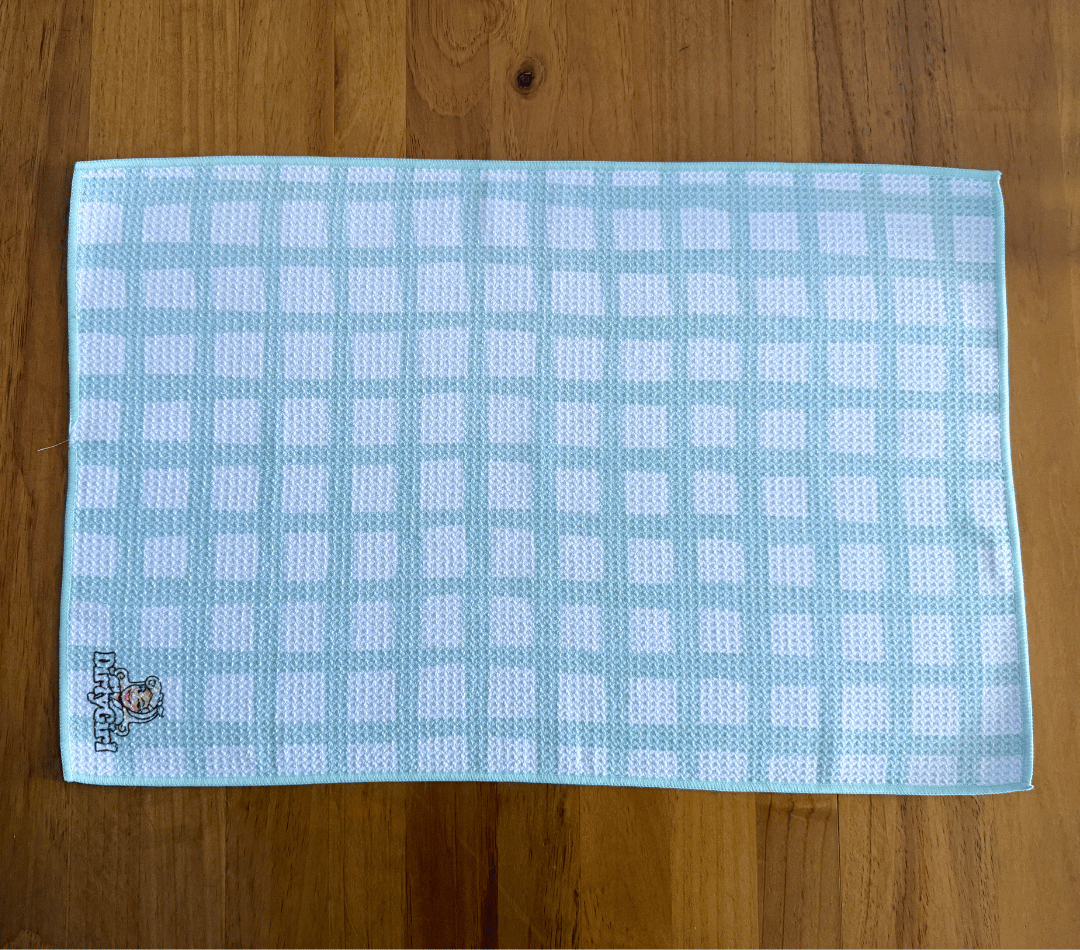 Flatlay of DirtyGirl Classic Mint Cloth laid flat on benchtop – Quick-drying fabric