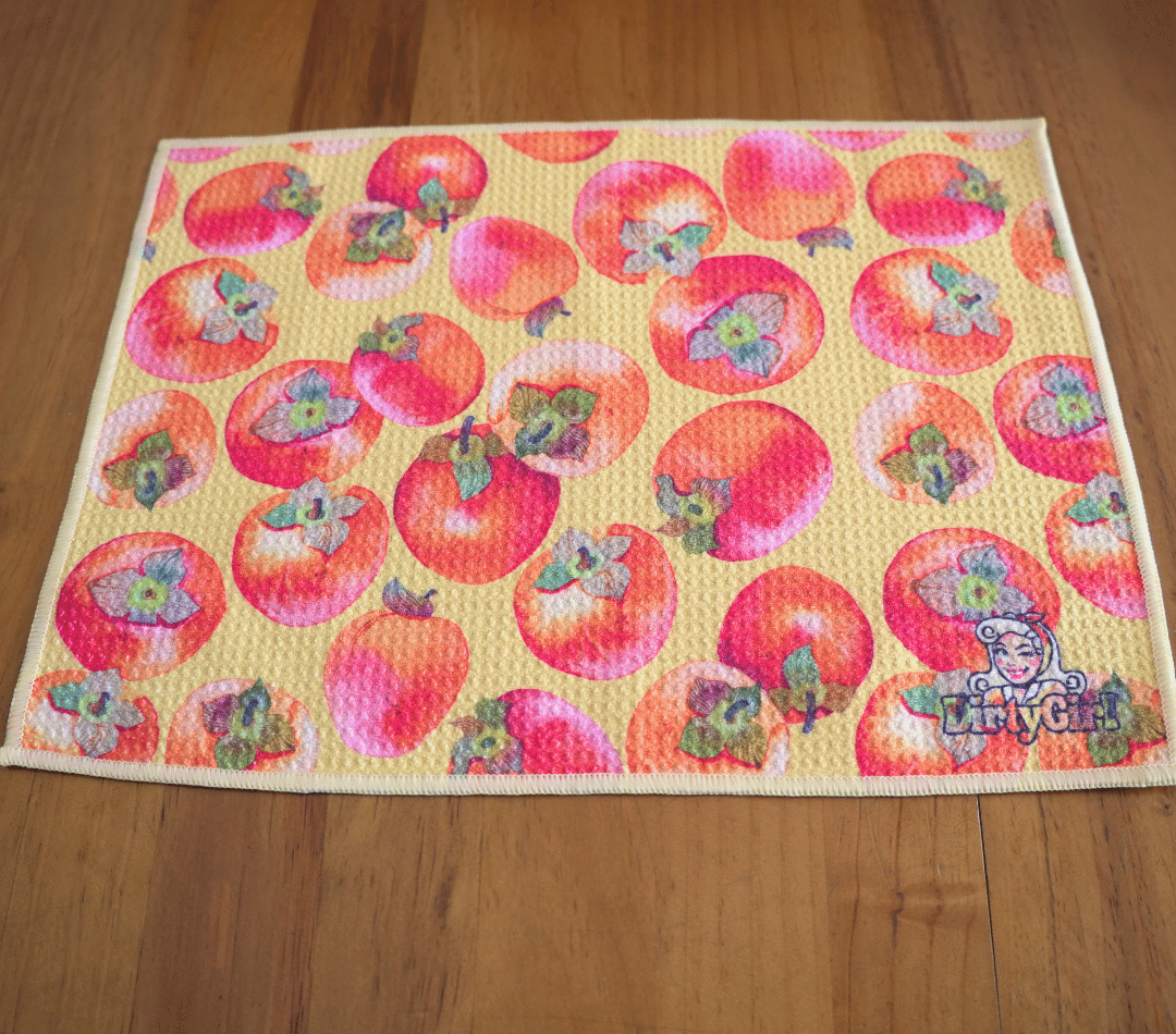 Flatlay of DirtyGirl Persimmon Polish Cloth laid flat on benchtop – Quick-drying fabric