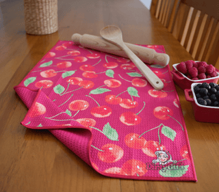 Premium DirtyGirl Tea Towel – Cherry Crush – main product image – Lint-free finish