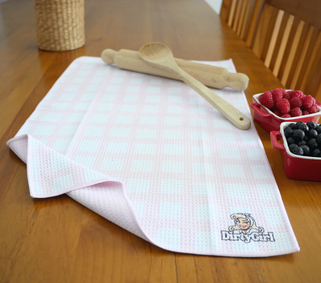 Premium DirtyGirl Tea Towel – Classic Pink – main product image – Lint-free finish